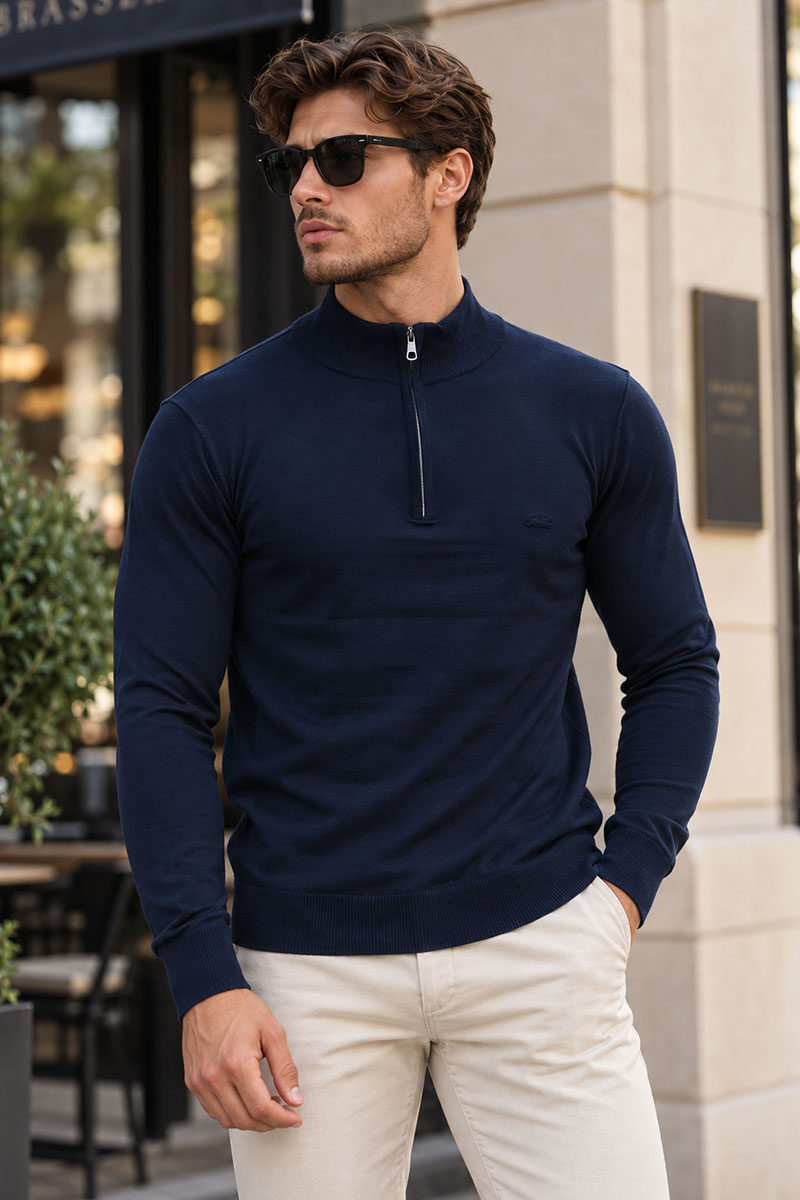 Lacoste Мужской тёмно-синий джемпер Zip Neck