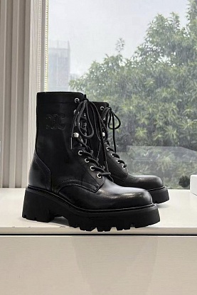 Женские кожаные ботинки с мехом premium - Black