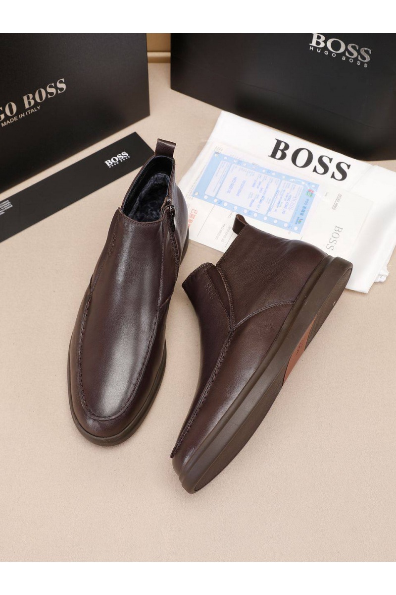 Hugо Воss Кожаные лоферы с мехом high-top - Brown