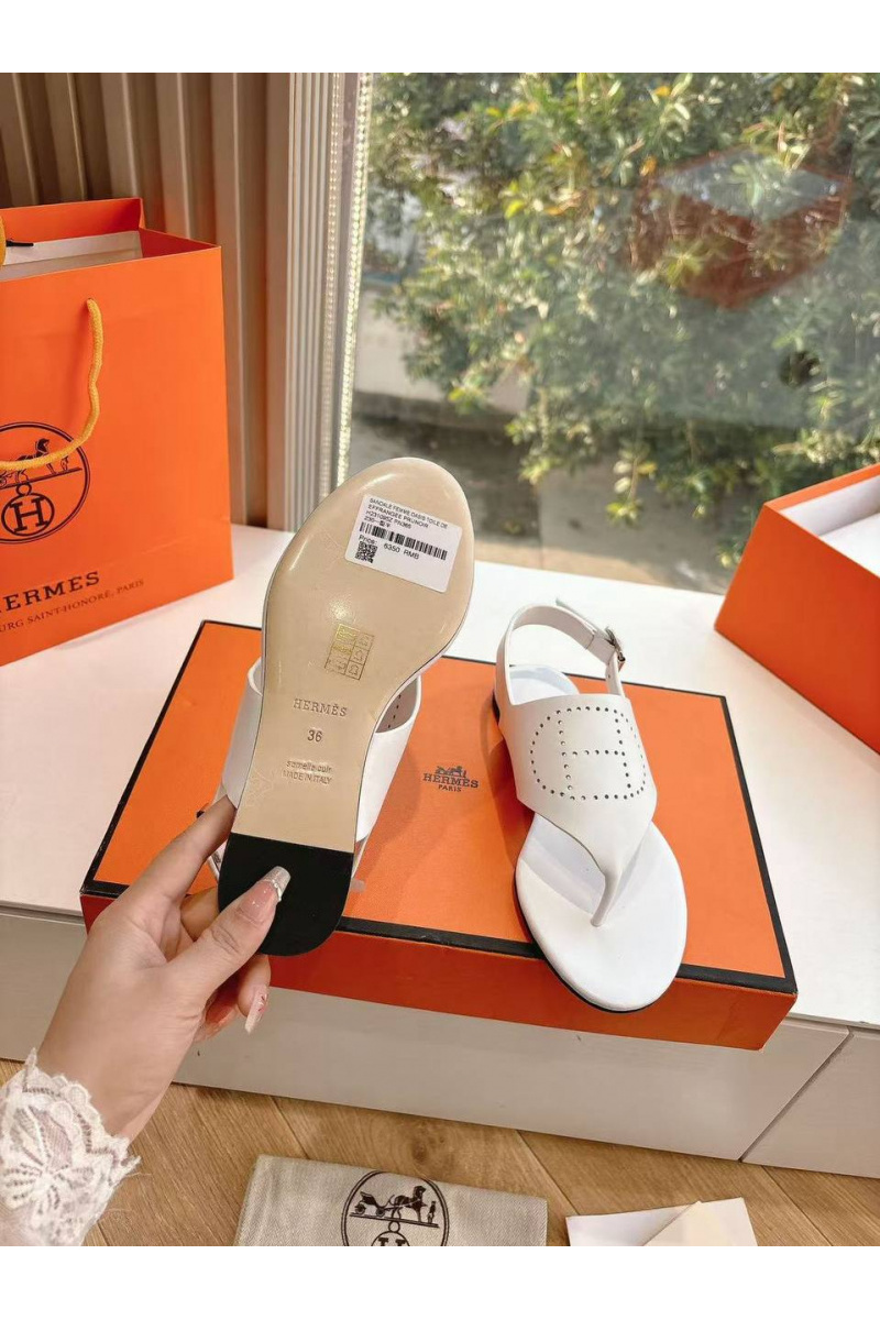 Hermes Женские кожаные сандалии Premium - White