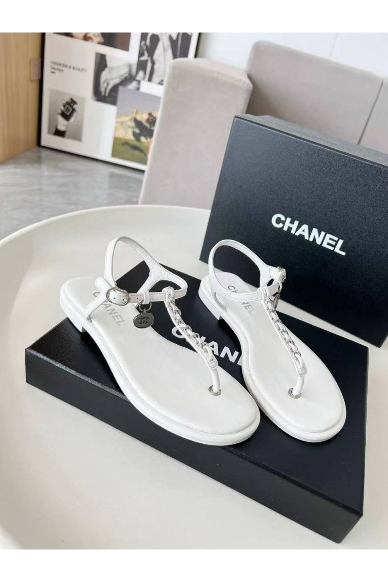 Chаnеl Женские кожаные сандалии Classic Flap Premium - White