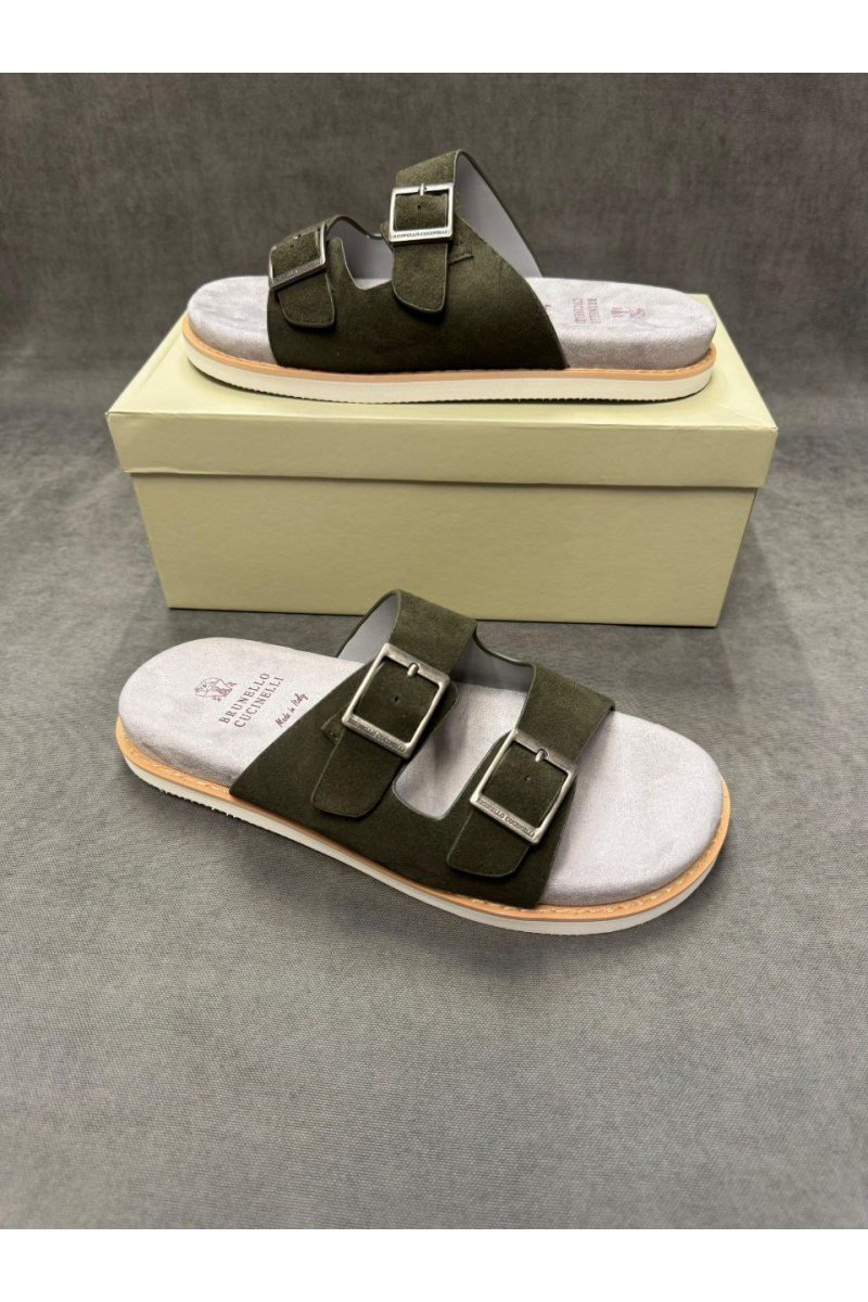 Brunеllо Сuсinеlli Кожаные шлёпанцы Urban - Khaki