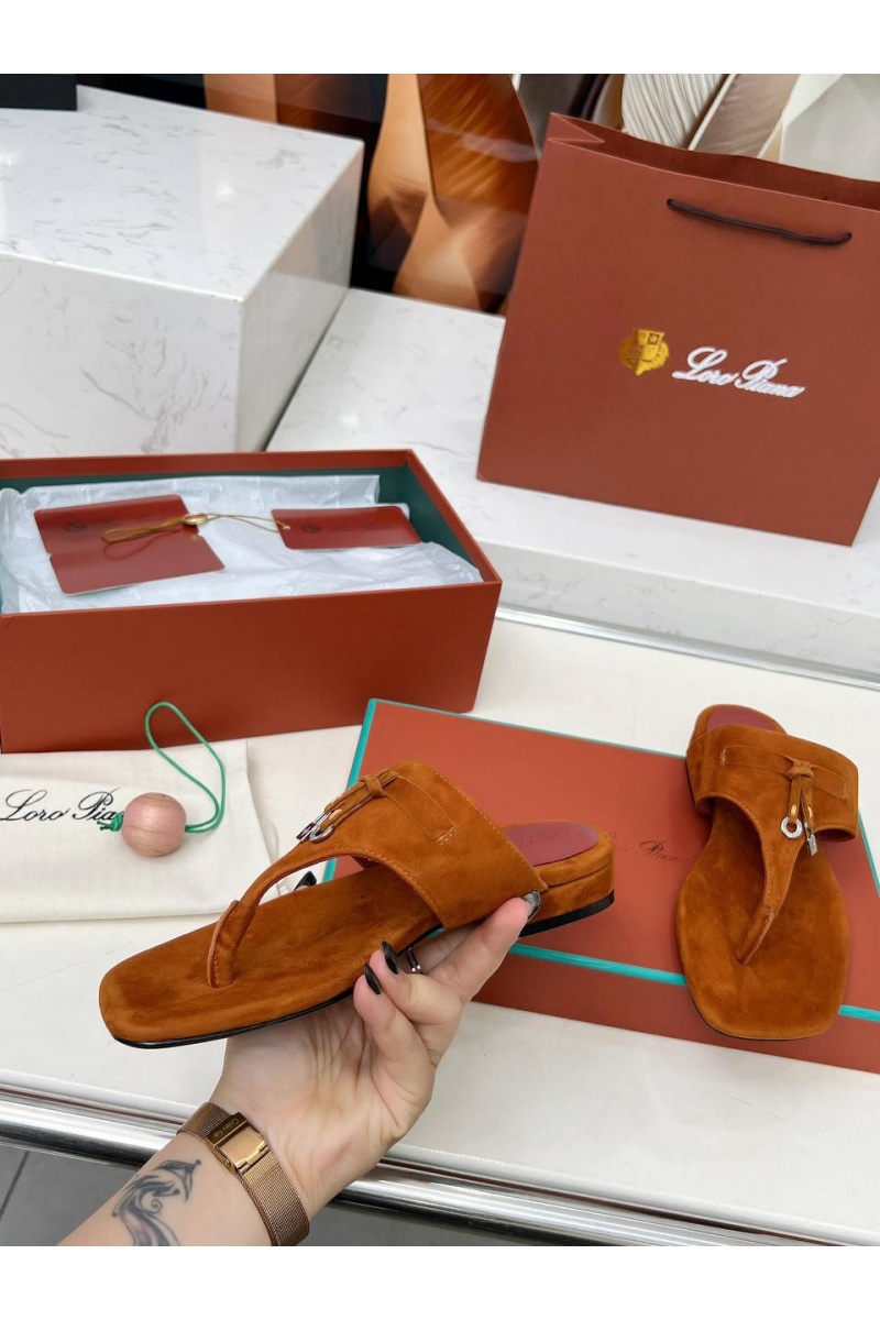 Loro Piana Женские замшевые шлёпанцы Premium - Brown