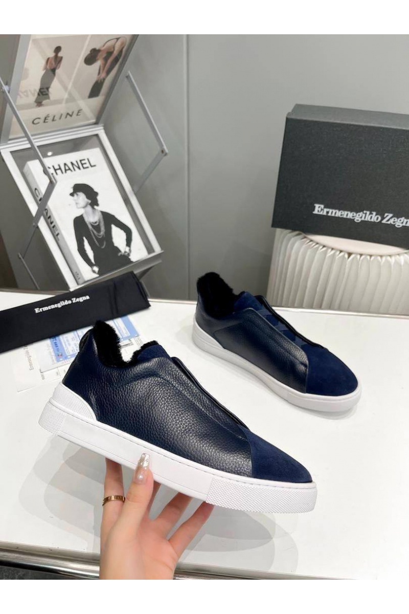 Zegna Кроссовки с мехом Triple Stitch low-top - Navy
