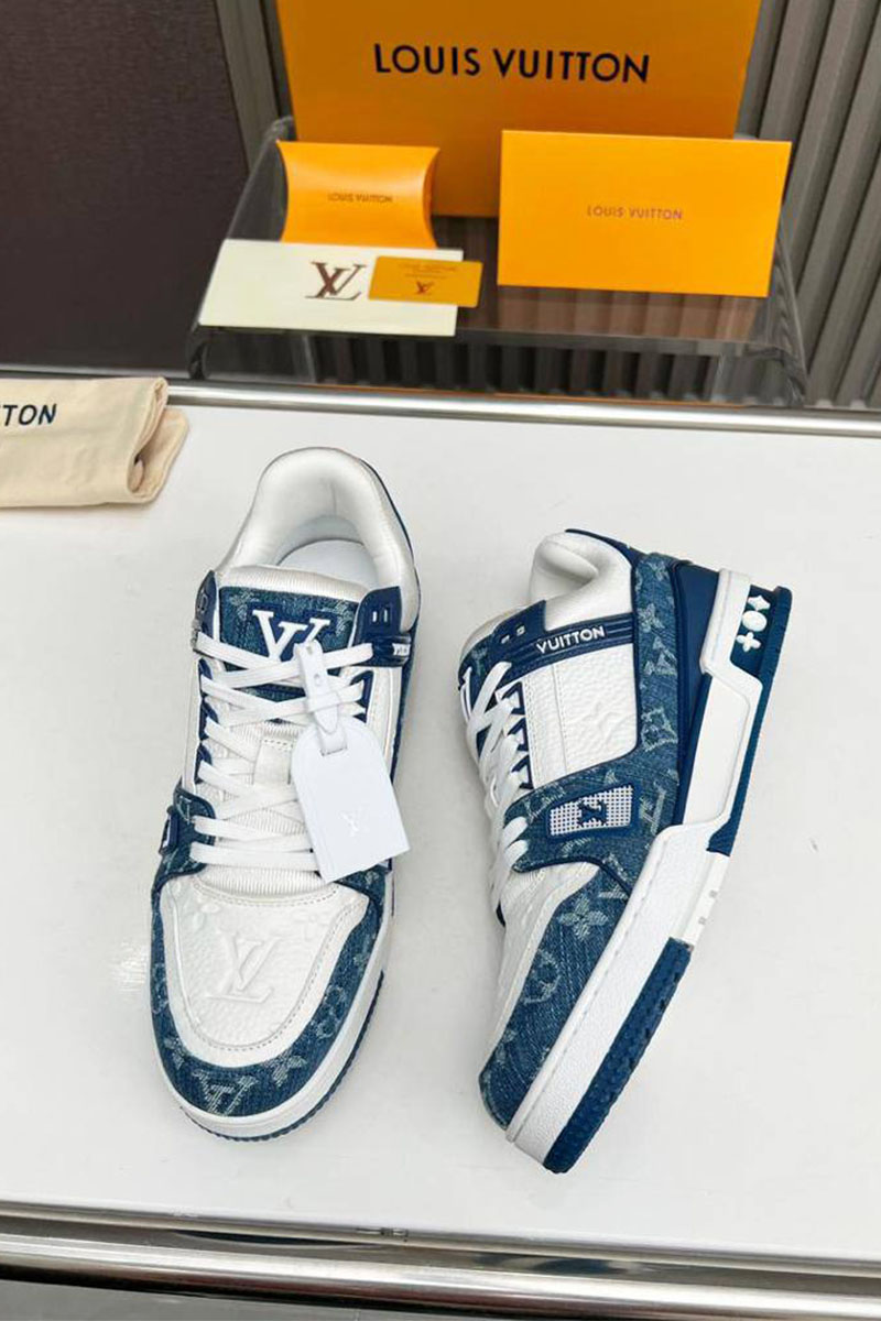 Lоuis Vuittоn Кожаные кроссовки Trainer Monogram - White / Blue