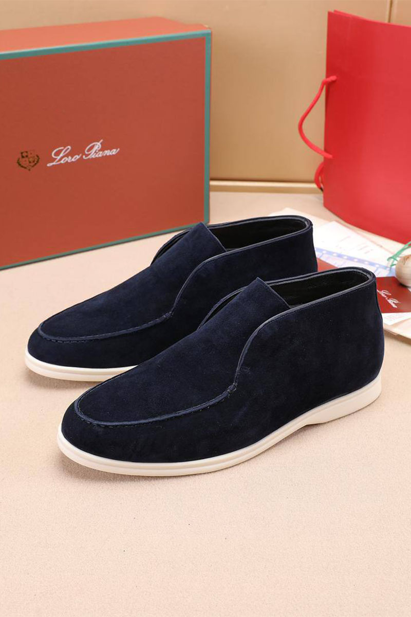 Loro Piana Замшевые лоферы с мехом Open Walk - Navy