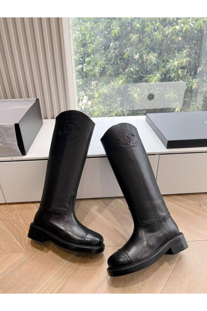 Chаnеl Женские кожаные сапоги Premium - Black