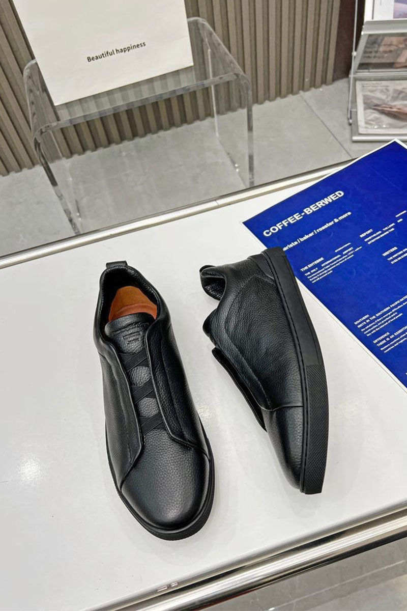 Zegna Чёрные кожаные кроссовки