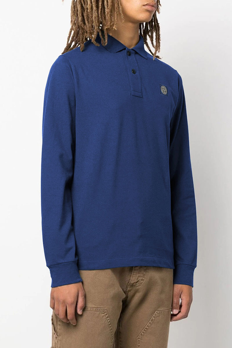 Stone Island Поло с длинным рукавом logo-patch - Indigo
