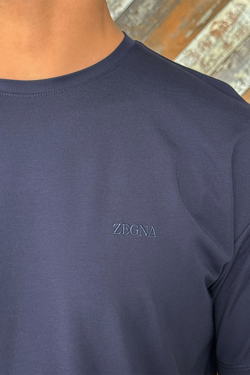 Zegna Мужская тёмно-синяя футболка logo-embroidered