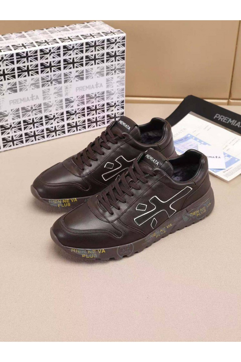 Premiata Кожаные кроссовки с мехом low-top - Brown