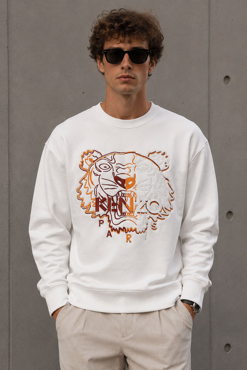 Kenzo Мужской белый свитшот Tiger Head embroidered 