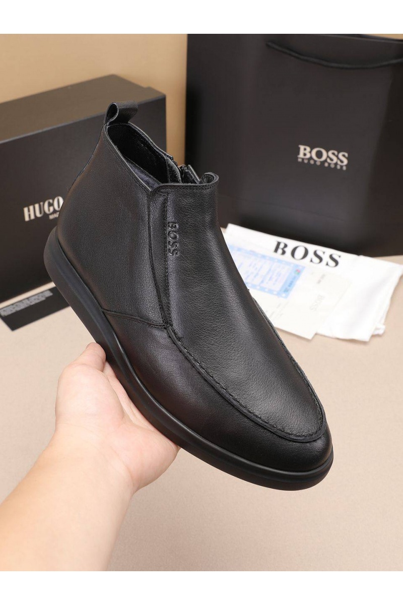 Hugо Воss Кожаные лоферы с мехом high-top - Black