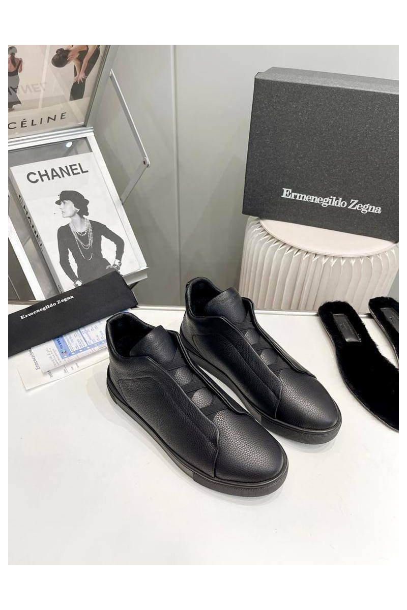 Zegna Кроссовки с мехом Triple Stitch - Black