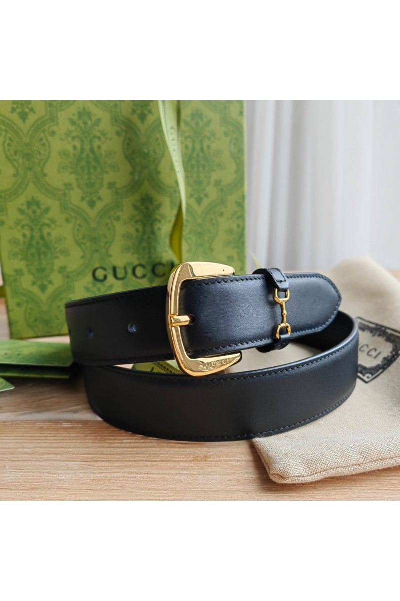 Gucci Кожаный ремень GG чёрного цвета (длина 80 / 85 см)