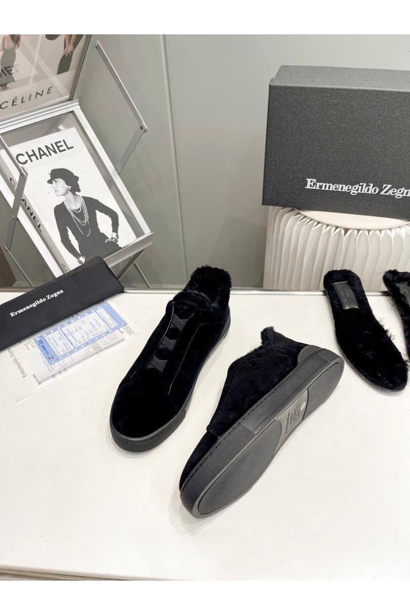 Zegna Кроссовки с мехом Triple Stitch low-top - Black