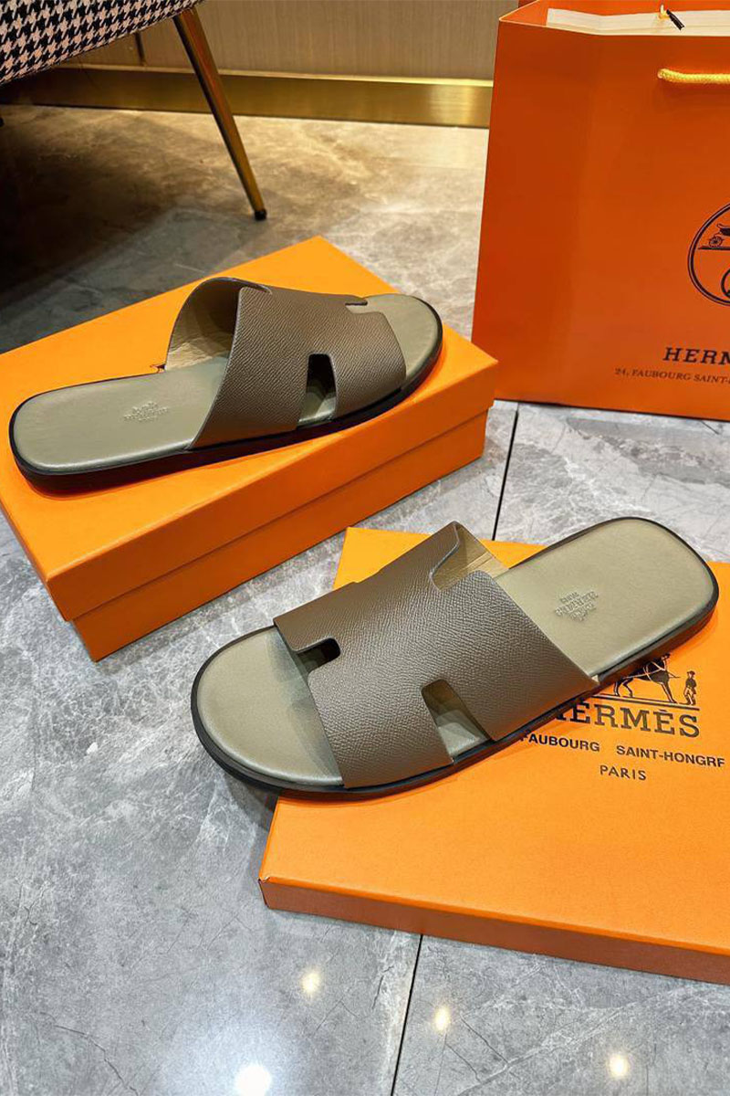 Hermes Кожаные шлёпанцы Izmir - Khaki