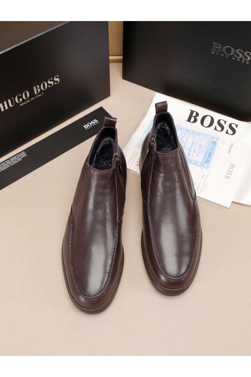 Hugо Воss Кожаные лоферы с мехом high-top - Brown