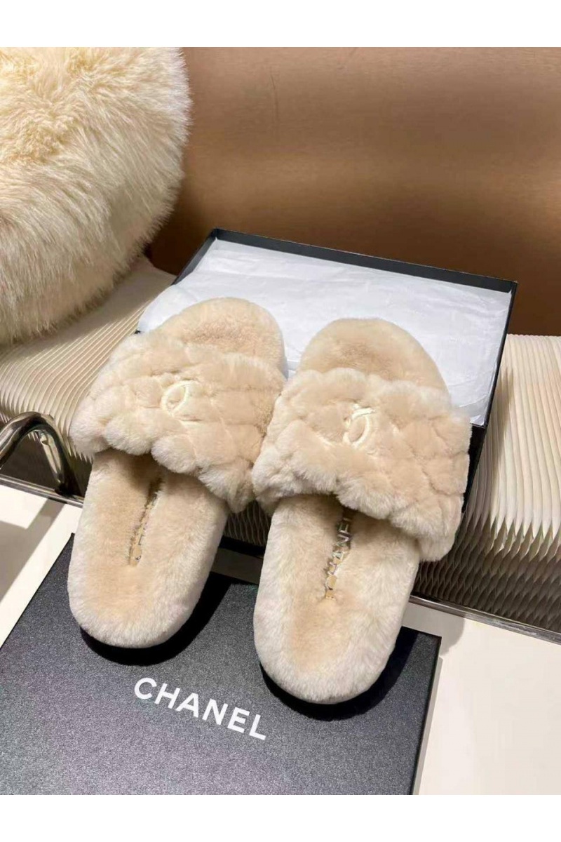 Chаnеl Женские меховые шлёпанцы Oran premium - Beige