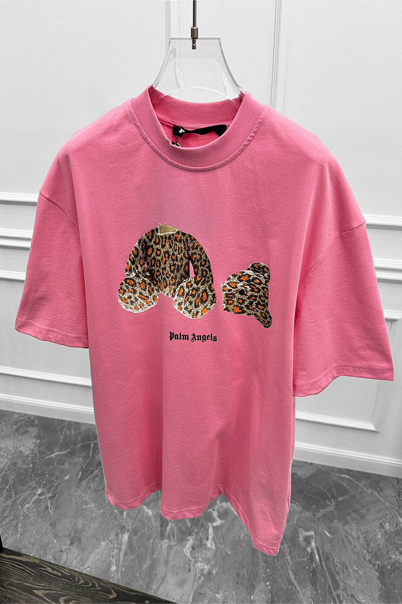 Palm Angels Розовая оверсайз футболка Leopard Bear