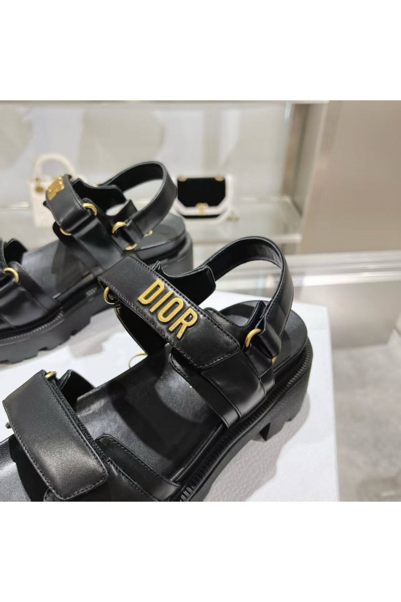 Dior Чёрные женские кожаные сандалии 