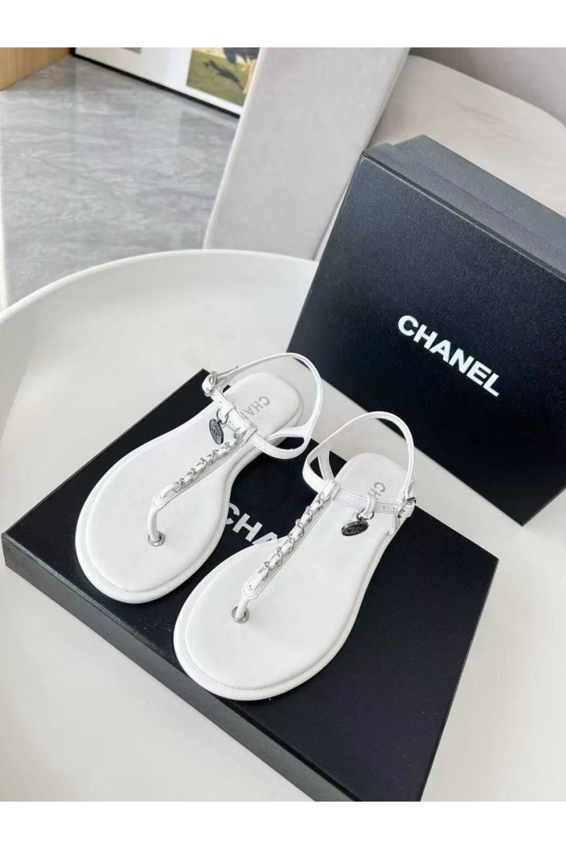 Chаnеl Женские кожаные сандалии Classic Flap Premium - White