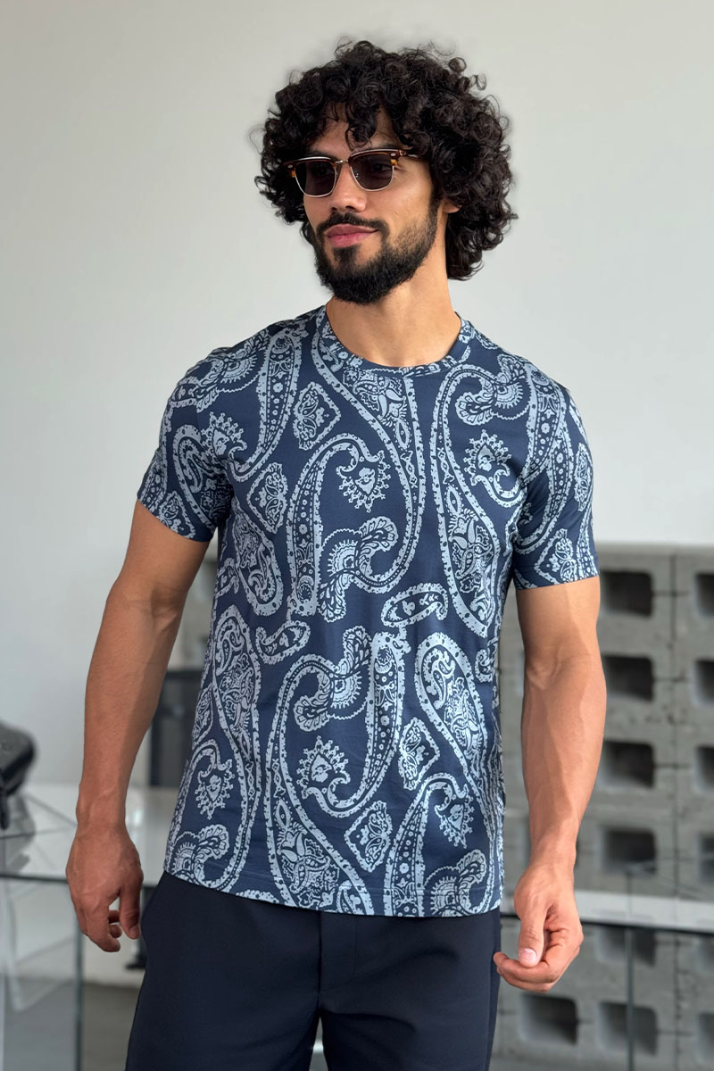 Etro Синяя футболка с узором пейсли Premium