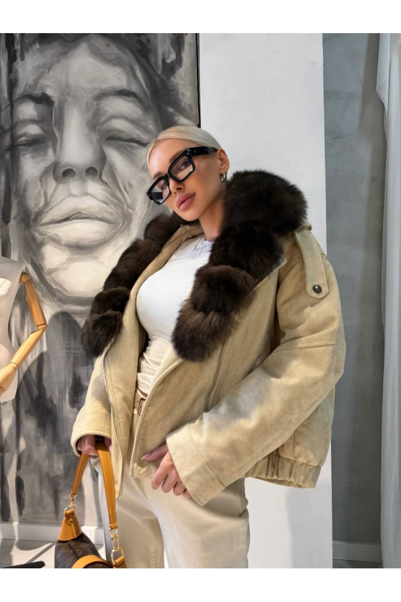Max Mara Женский бомбер с натуральным мехом premium