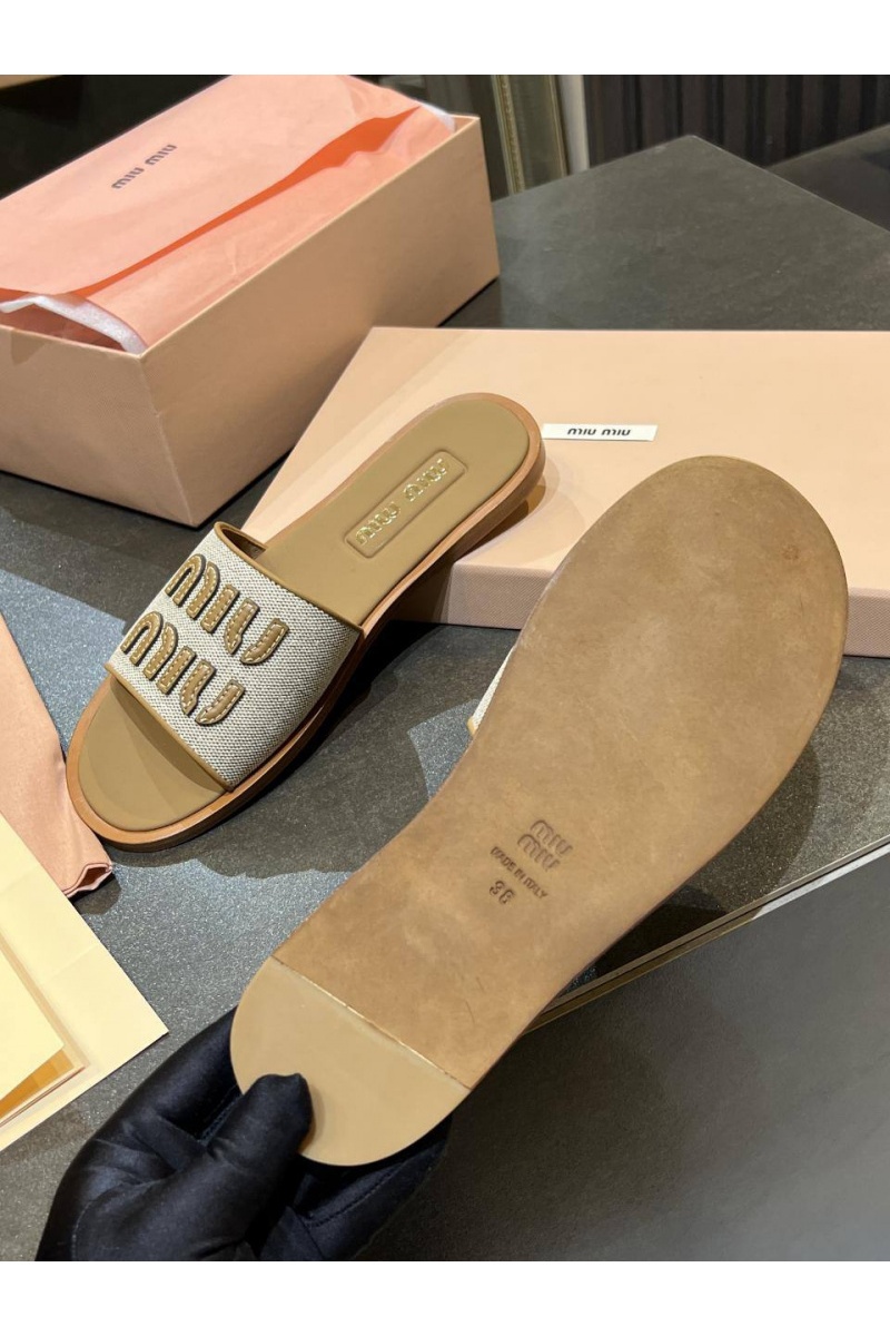 MIU MIU Женские кожаные шлёпанцы Premium - Brown