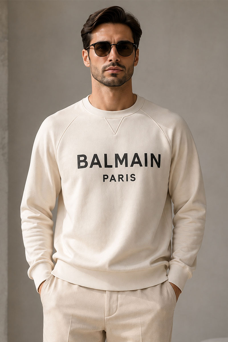 Balmain Мужской светло-бежевый свитшот Paris logo-print