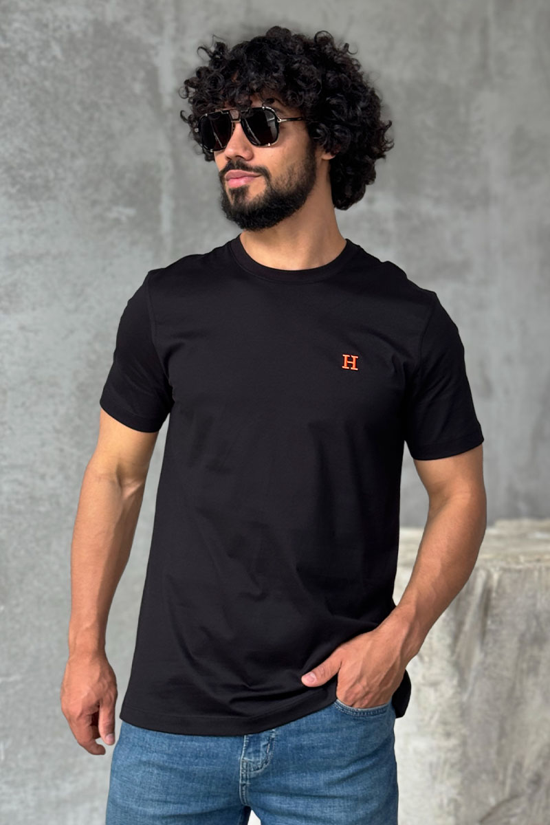 Hermes Футболка чёрного цвета H embroidered