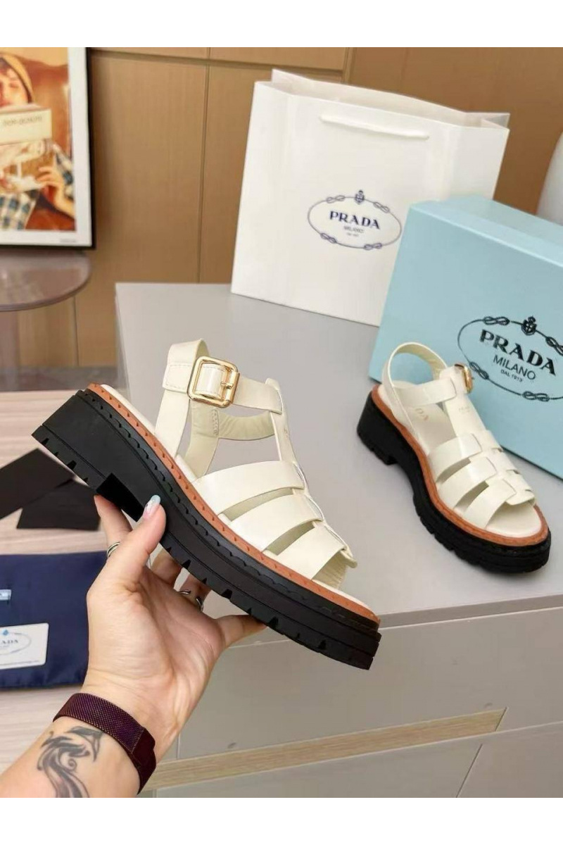 Prada Женские кожаные сандалии на платформе Fisherman