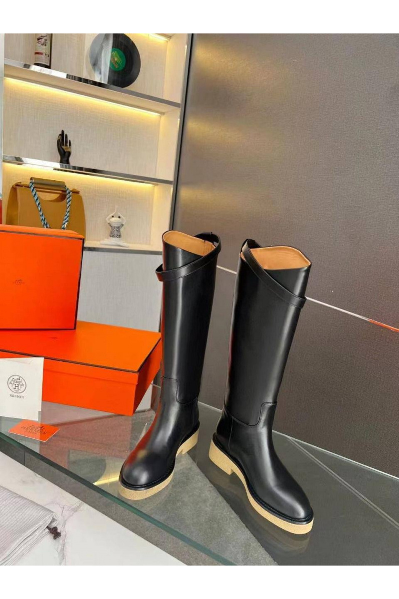 Hermes Женские чёрные кожаные сапоги