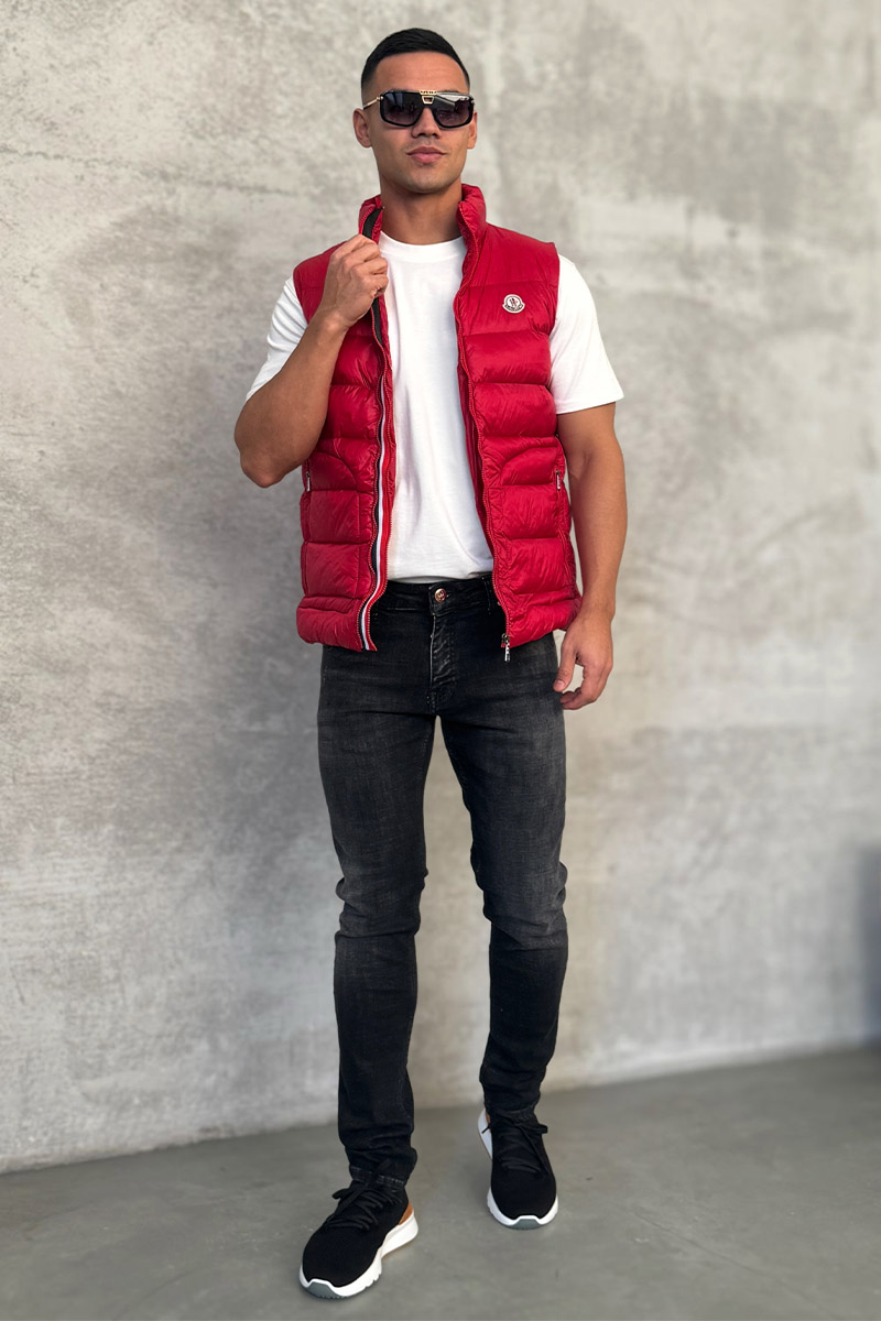 Moncler Мужской красный жилет logo-patch
