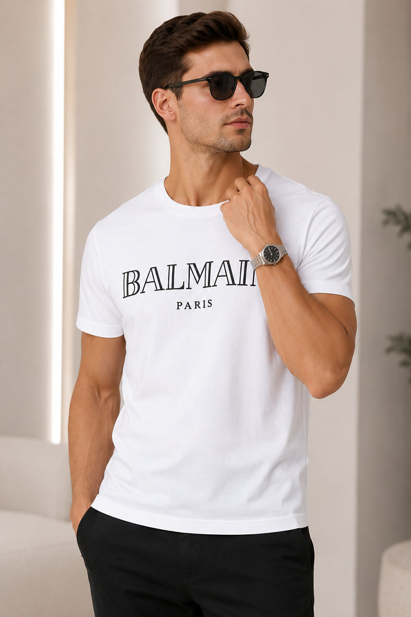 Balmain Белая футболка Paris black logo-print 
