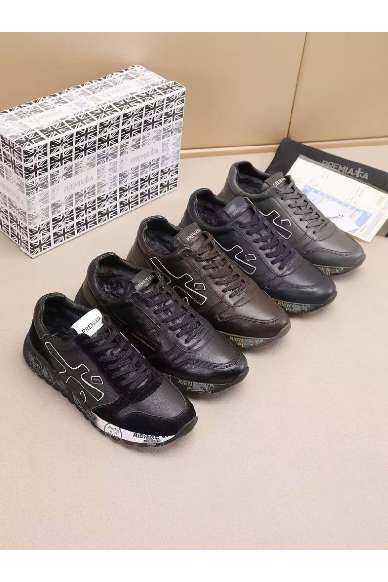 Premiata Кожаные кроссовки с мехом low-top - Brown
