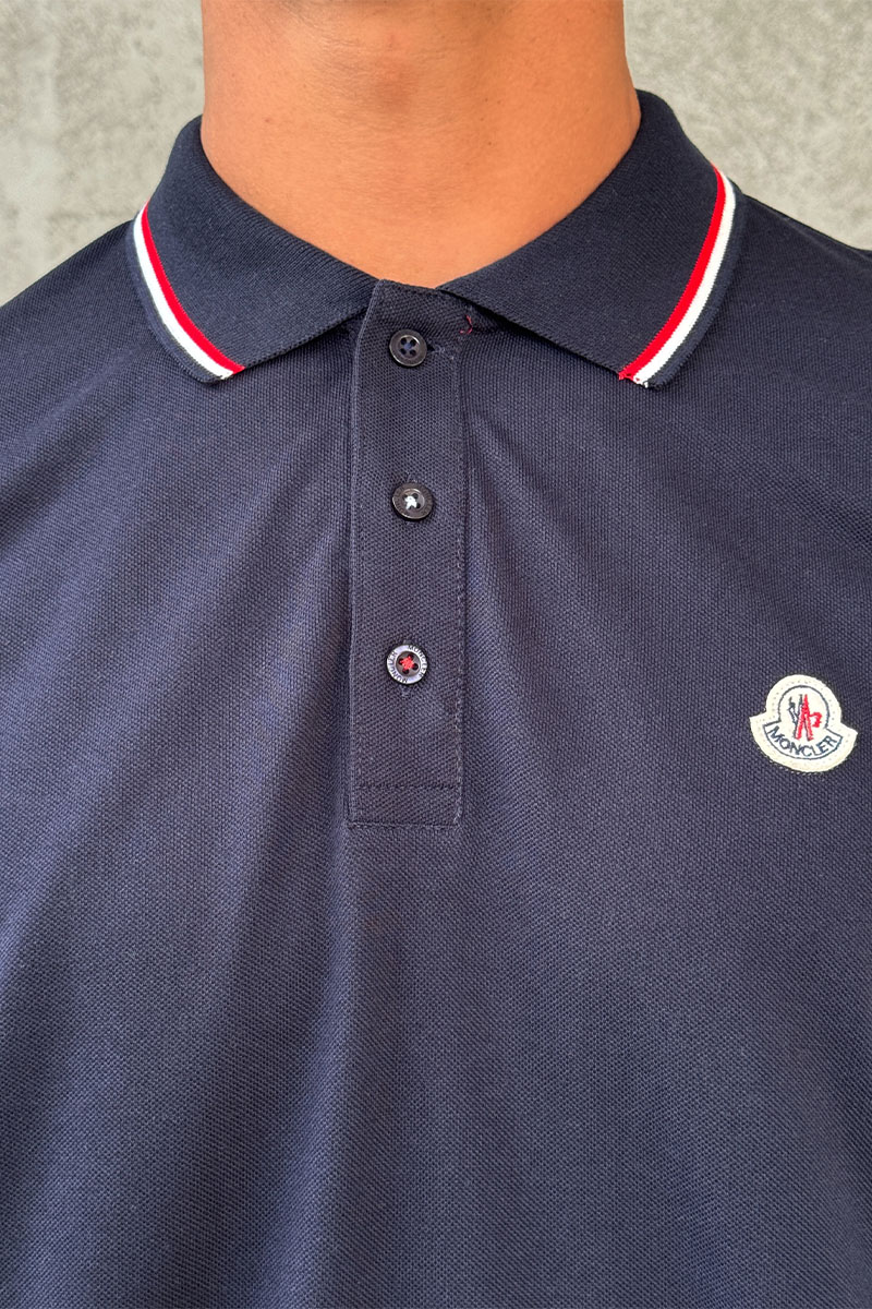 Moncler Тёмно-синее поло с длинным рукавом logo-patch
