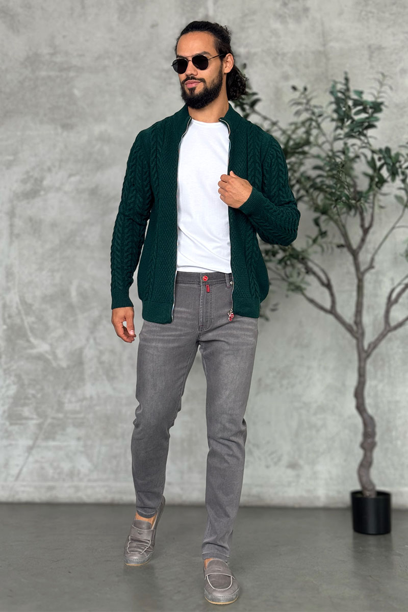 Kiton Мужской свитер зелёного цвета 