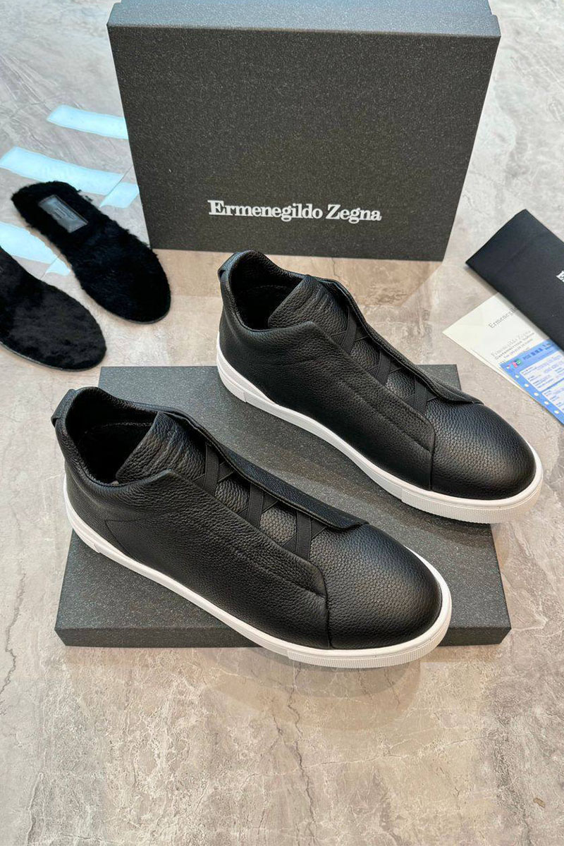 Zegna Кроссовки с мехом Triple Stitch - Black