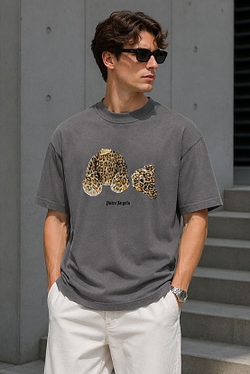 Серая оверсайз футболка Leopard Bear