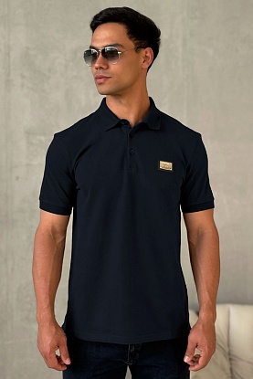 Мужское тёмно-синее поло logo-plaque