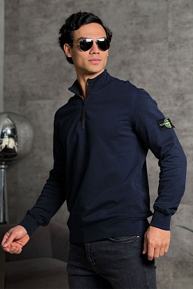 Мужская тёмно-синяя кофта с патчем на плече Zip Neck