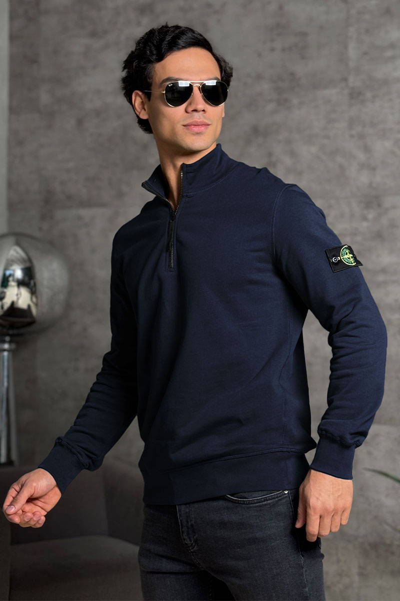 Stone Island Мужская тёмно-синяя кофта с патчем на плече Zip Neck