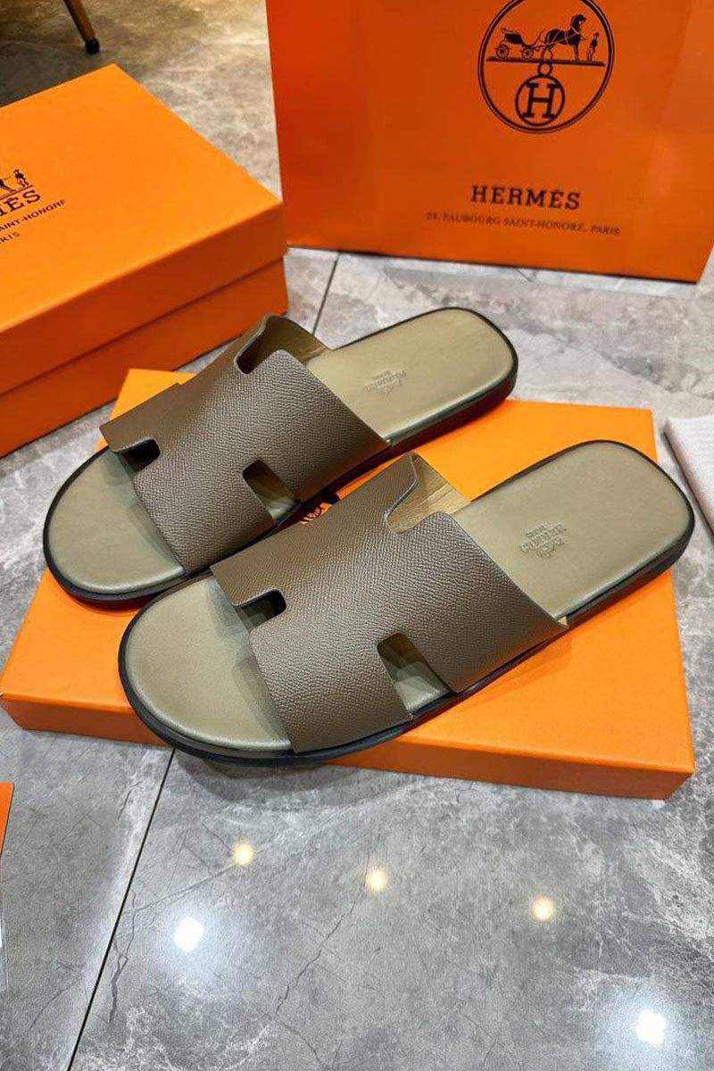 Hermes Кожаные шлёпанцы Izmir - Khaki
