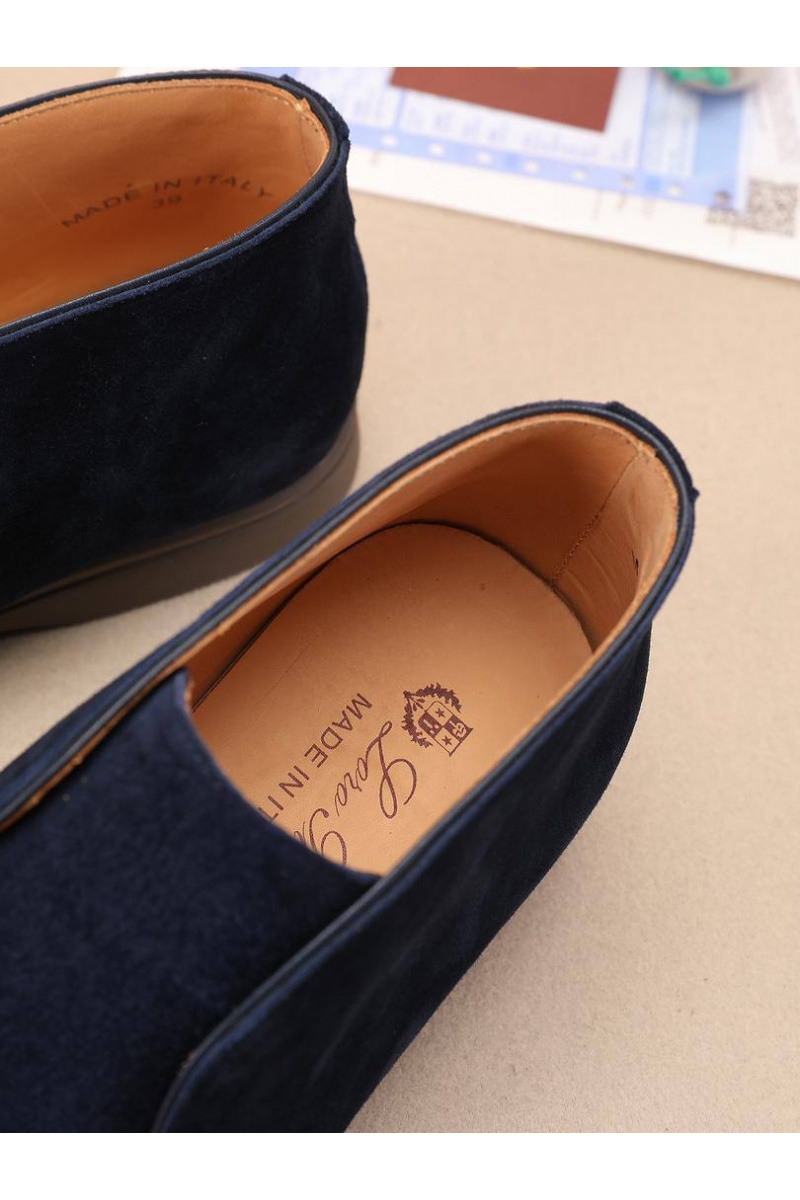 Loro Piana Замшевые лоферы с меховой стелькой Open Walk - Navy