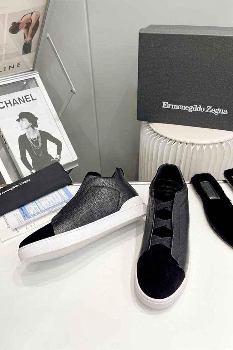 Zegna Кроссовки с мехом Triple Stitch high-top - Black