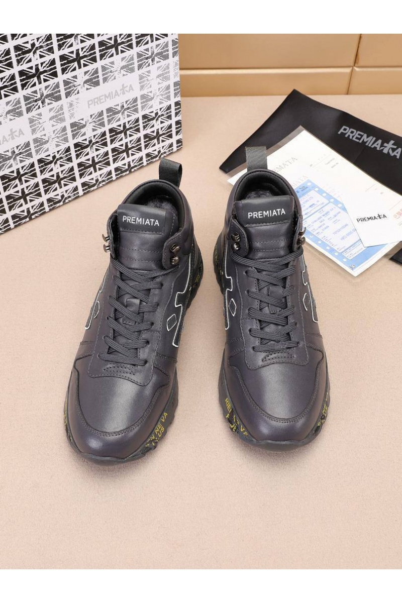 Premiata Кожаные кроссовки с мехом high-top - Grey