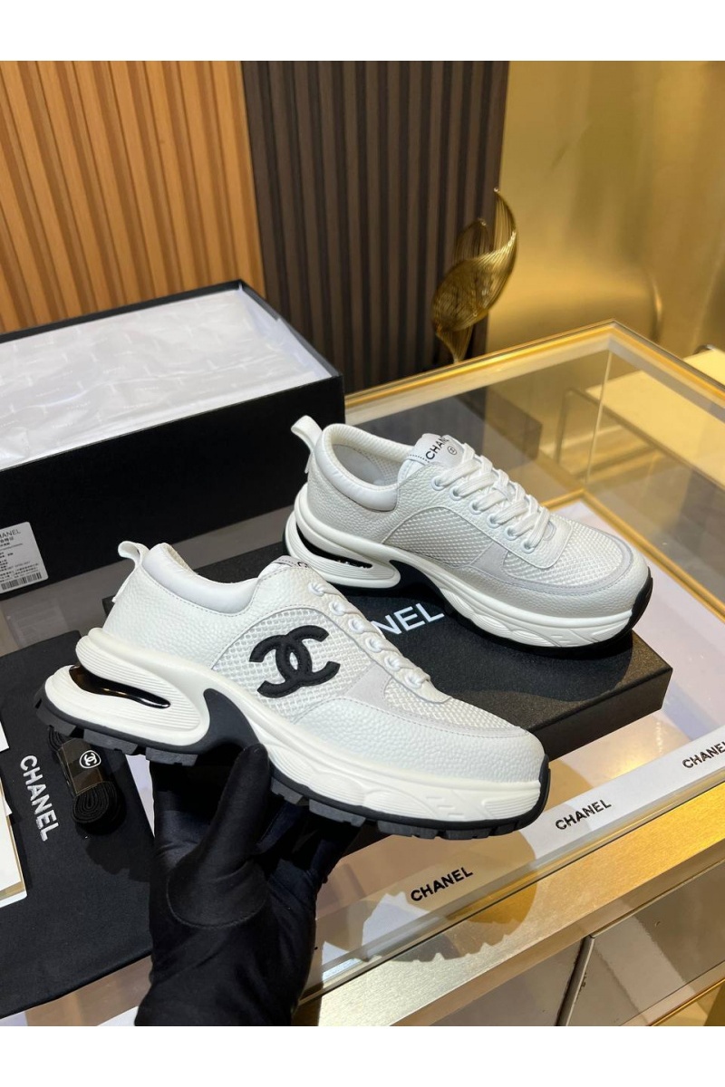 Chаnеl Женские кожаные кроссовки Premium - White