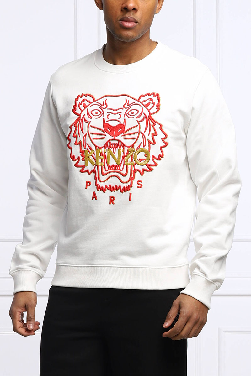 Kenzo Белый мужской свитшот Tiger Head embroidered 