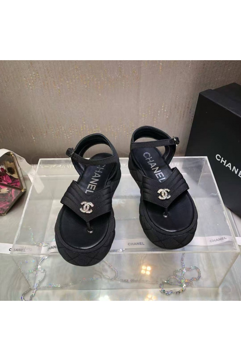 Chаnеl Женские замшевые сандалии чёрного цвета 